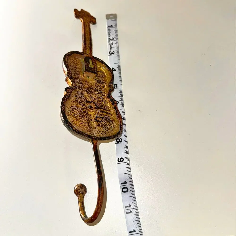 Vintage Cast Iron Violin Wall Hook – Rustic Bronze Patina – Music Room Decor